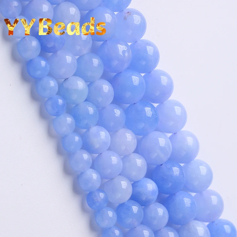 

Natural Stone Beads Smooth Blue Angelite Stone Round Loose Beads For Jewelry Making DIY Bracelet Accessories 6 8 10mm 15" Strand