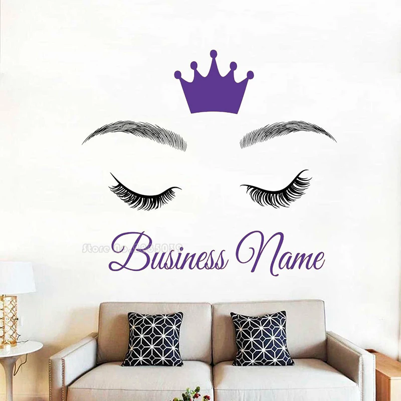 Eyebrows Wall Stickers Make Up Beauty Salon Decor Custom Text Business Name Eyelashes Wall Decal Lashes Brows Store Mural LL2467