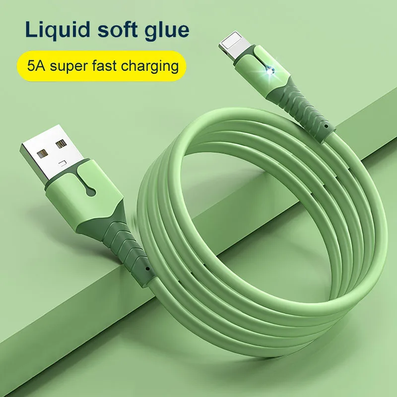 5A 8 Pin USB Cable For iPhone 14 13 12 Mini 12 Pro Max X XR 11 XS 8 7 6s Liquid Silicone Charging Cord Phone USB Data Cable