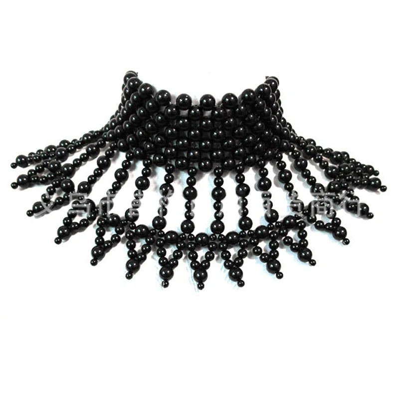 Capa de boda con perlas de lujo para novia, cuello alto para mujer, cadena para el cuello para graduación, banda para el cuello con cuentas románticas para fiesta elegante, color negro y marfil