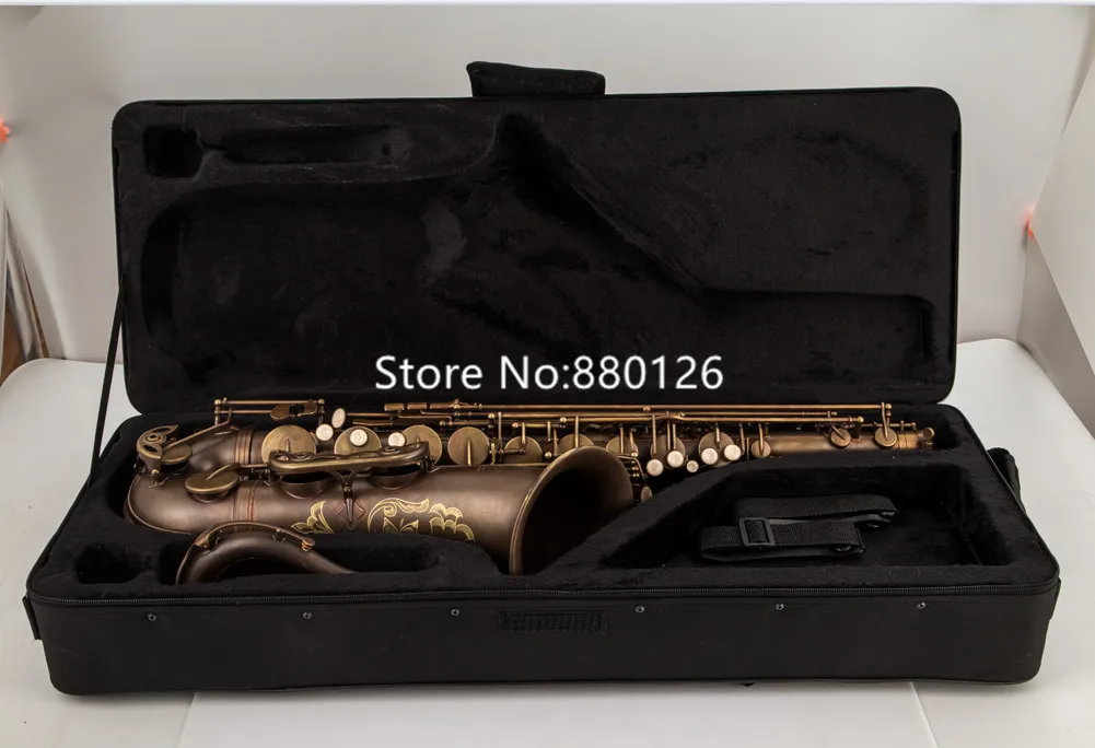 Bb Tune Tenor Saxophone Brown Antique Copper Carving Pattern Woodwind Instrument With Accessories