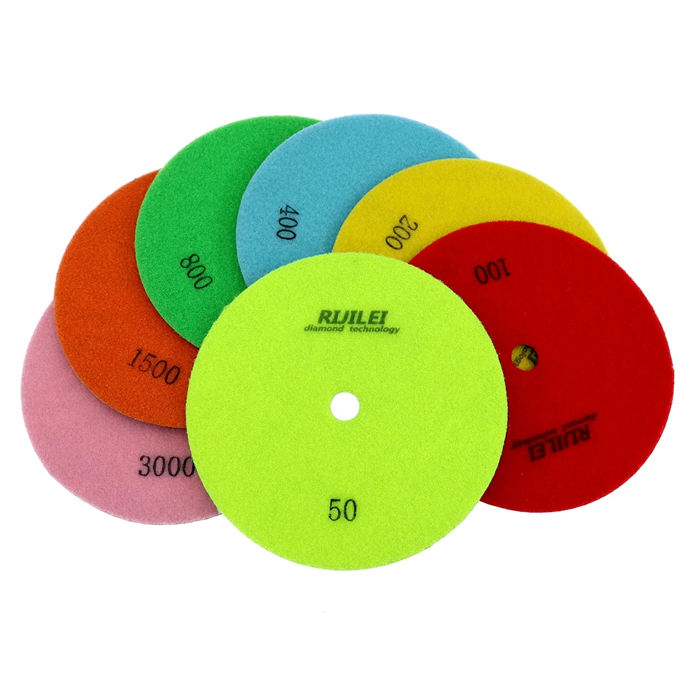 7PCS/Set 4-11 Inchs Diamond Dry Polishing Pad Sharp Flexible 100-280mm Sanding Disc For Granite Marble Stone Concrete Floor