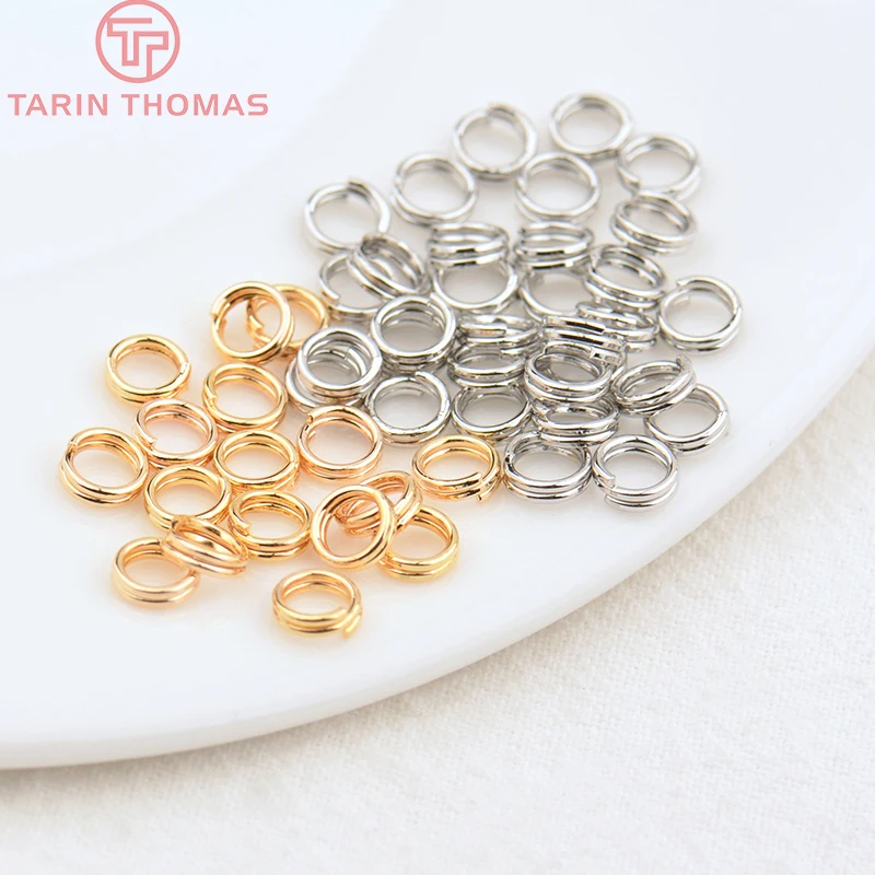 (3668) 50PCS 5x0.7MM 7x0.7MM 24K Gold Color Plated Brass Double Loop Jump Rings Split Rings High Quality Jewelry Accessories