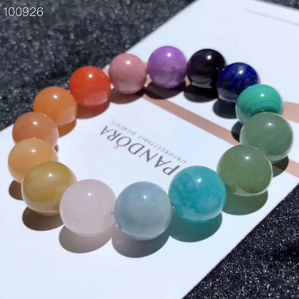 Different Natural Rainbow Mixed Stone Chalcedony Lapis Amazonite Rose Quartz Agate Round Beads Bracelet 10mm 12mm 14mm AAAAA