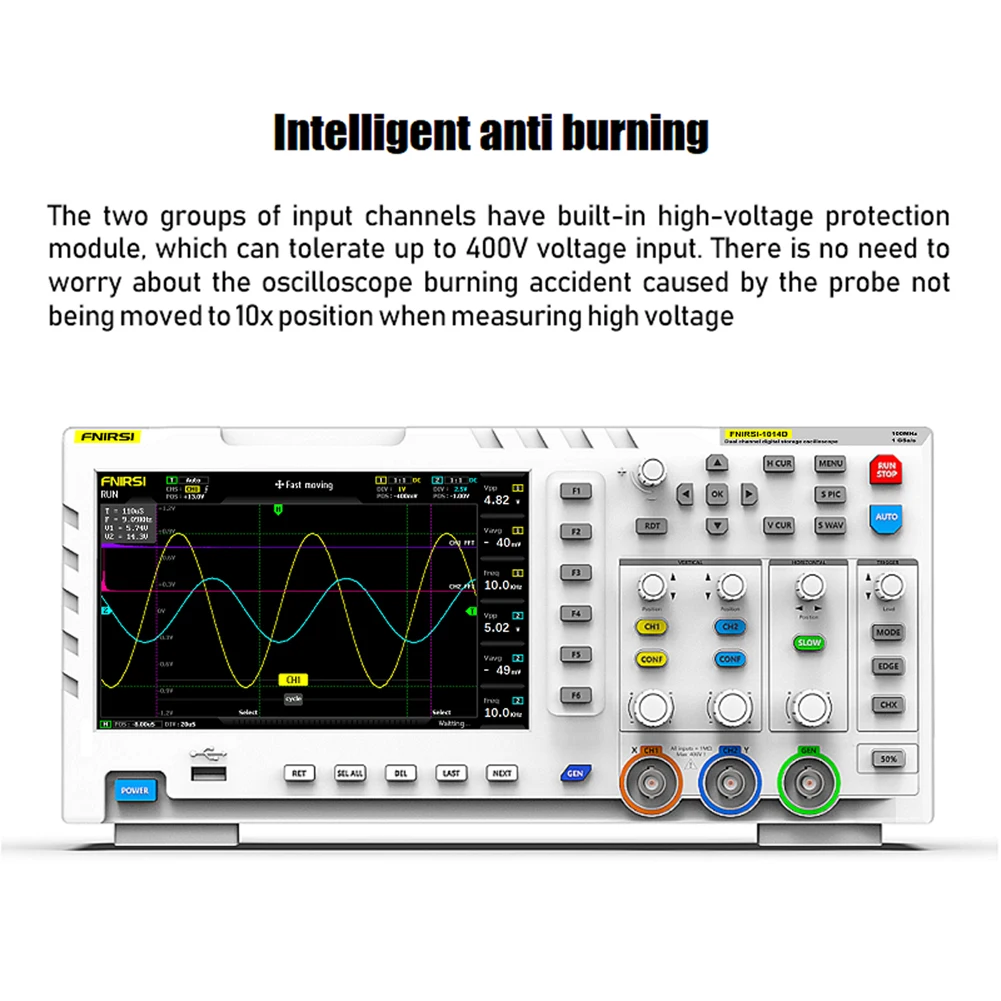 FNIRSI-1014D 2 In 1 Digital Oscilloscope Dual Channel Input Signal Generator 7 Inch TFT 100MHz* 2 Ana-log Bandwidth Oscilloscope