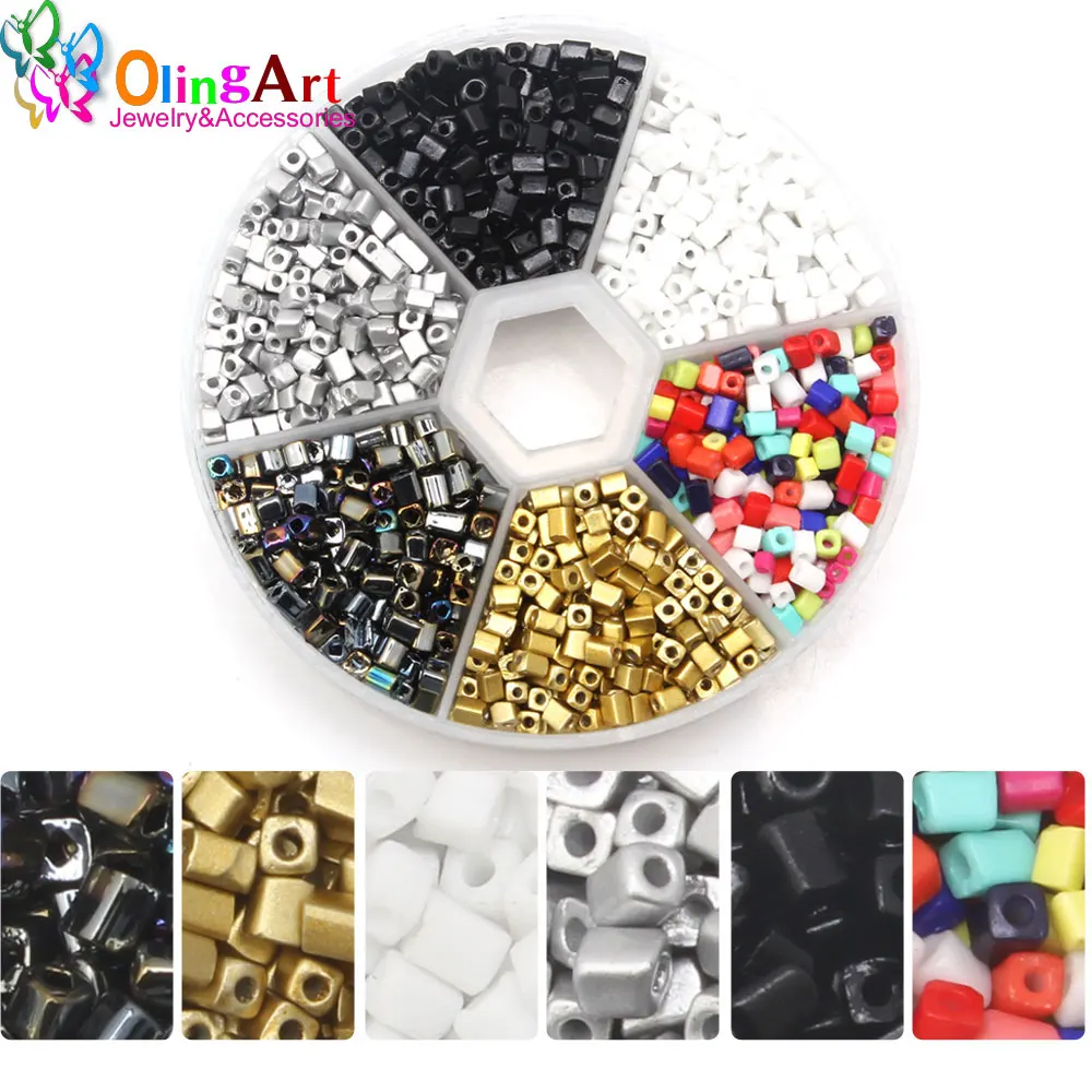 Glass Square Beads Set Of Boxes Mixed Color DIY Necklace/Bracelet Jewelry Making 2.5mm 66g/Box Olingart