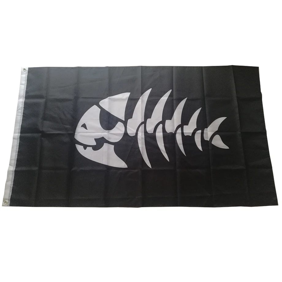 Skeleton Bone Jolly Pirate Fish Flag Banner Party Home Decor Custom Flag Banner 3x5ft 2x3ft Polyester