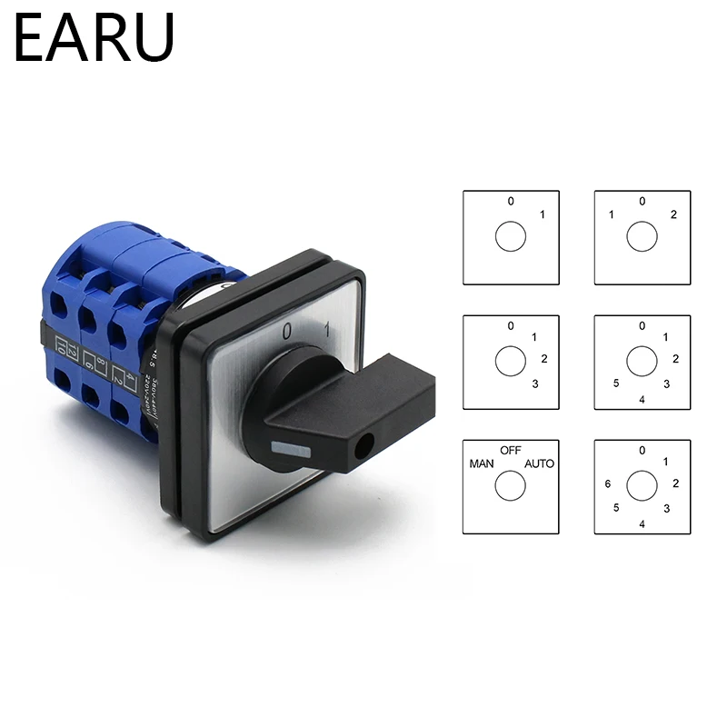 LW26-20 Electric 2/3/4/6/7 Position Silver Contact 20A 660V 3 Poles Control Universal Rotary Changeover Cam Switch LW28-20