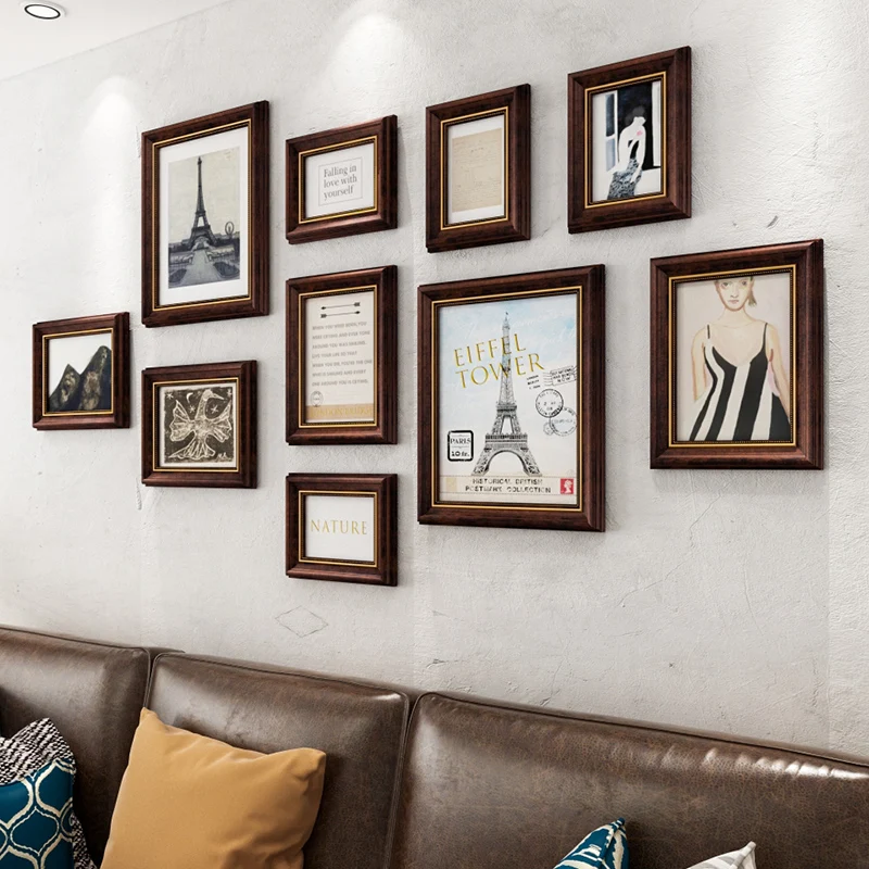10 Pcs Fresh Retro Photo Frame Wall Combination Hanging Picture Frames Set 5 Inch 7 Inch 10 Inch Rectangle Photo Frames Set