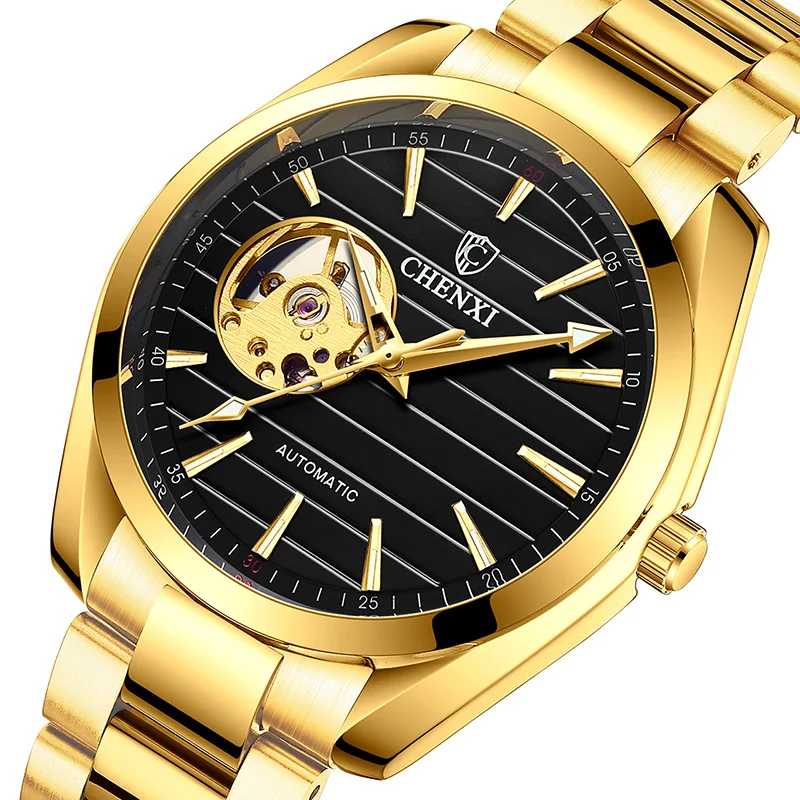 Top Brand Automatic Mechanical Men Watch Luxury Golden Stainless Steel Antique Male Dress Wristwatch Fashion Gift Clock for Mens