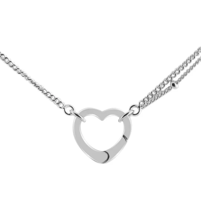 Open Heart Necklace 100% 925 Sterling Silver Bracelets for Women Fine Jewelry Charm Hollow Heart Pendant Choker Necklaces Girls