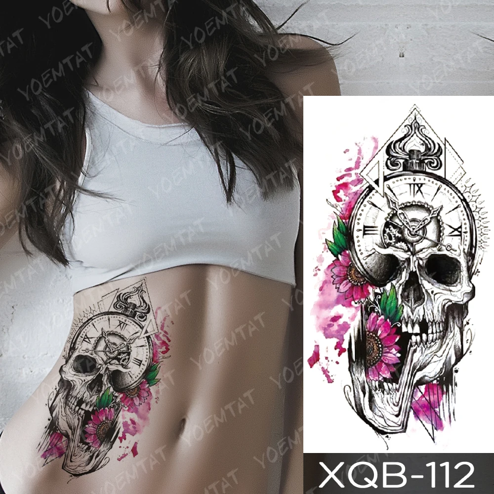 

Waterproof Temporary Tattoo Sticker Daisy Clock Skull Flash Tattoos Mermaid Fox Demon Body Art Arm Fake Sleeve Tatoo Women Men