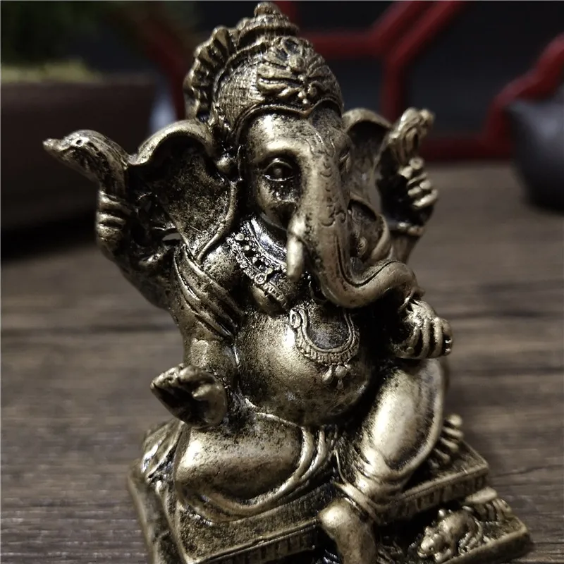 Lord Ganesha Buddha Statues Elephant Hindu God Sculpture Figurines Ornaments Bronze Color Resin Home Decoration Lucky Gifts