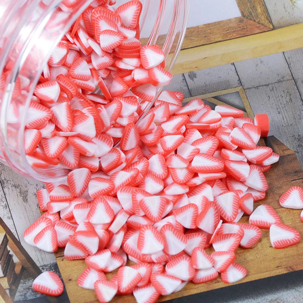 1000pcs/bag Polymer Clay Summer Fruit Slices Nail Charms Kawaii Strawberry Watermelon Lemon DIY Rhinestones Nail Art Decorations