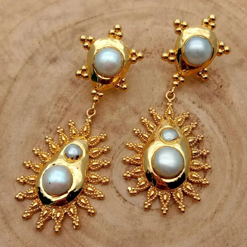 24 K Yellow Gold Plated Keshi Pearl Stud Earrings