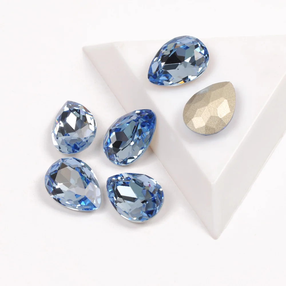 Garment Decoration DIY Sewing Rhinestones Light Sapphire Crystals Drop Ornament Fancy Stones Glass Beads For Crafts Needlework