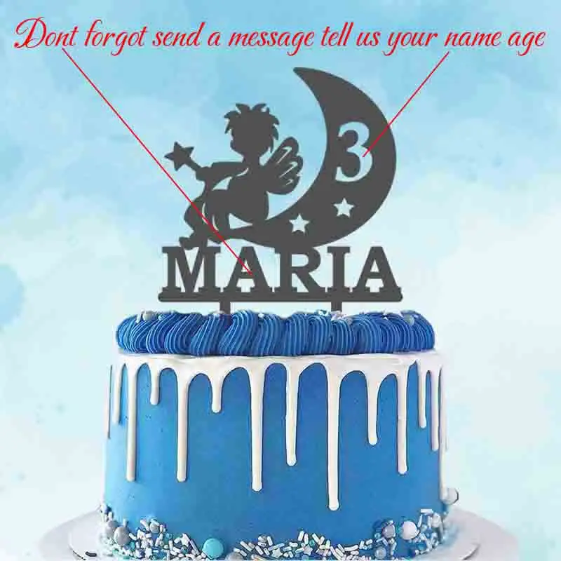 Personalized Birthday Cake Topper Custom Name Age Angel Magic Wand Cake Topper For Birthday Party Cake Decoration Topper YC042