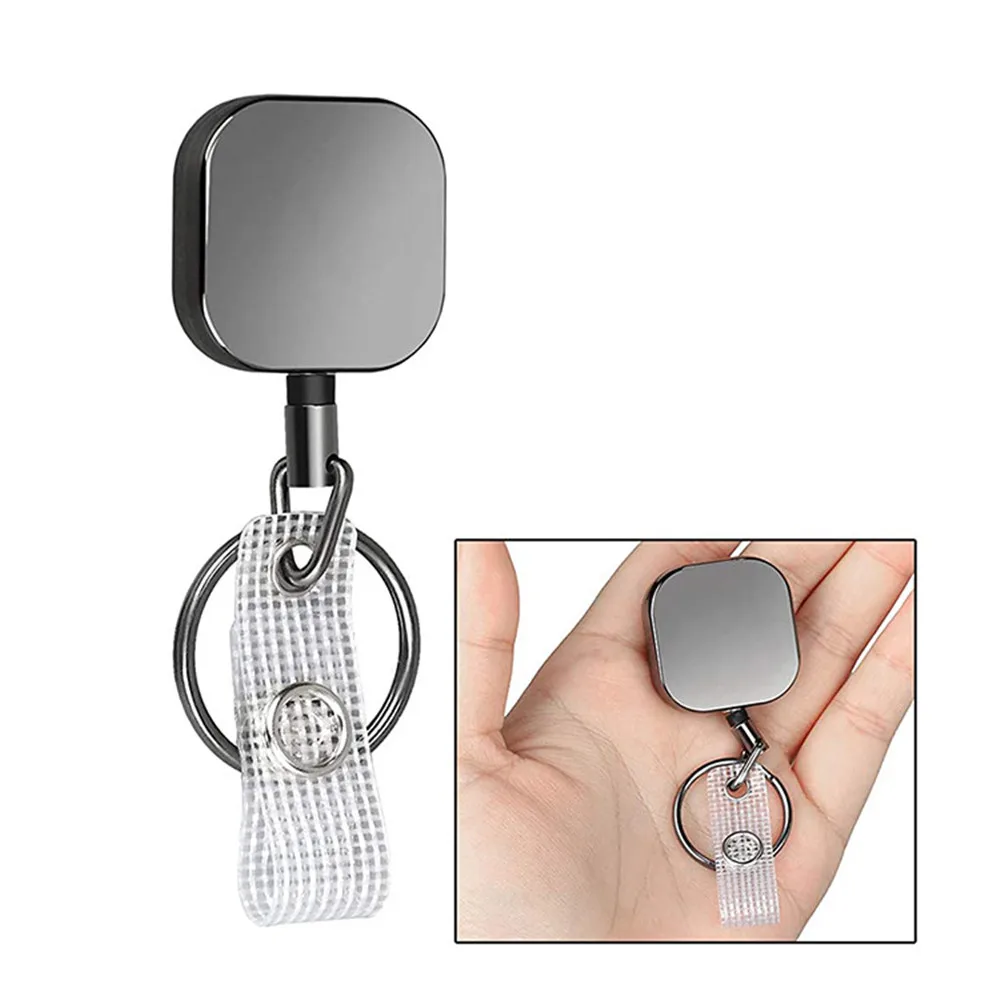 2024 1pc Heavy Duty Retractable Badge Holder Reel, Square Metal ID Badge Holder with Belt Clip Key Ring for Name Card Keychain