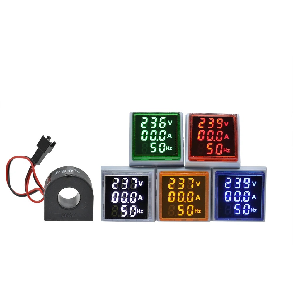 3 in 1 LED Digital Voltmeter Ammeter HZ Hertz Frequency Meter AC 60~500V Current Voltage Indicator Tester Amp Signal Light 22mm