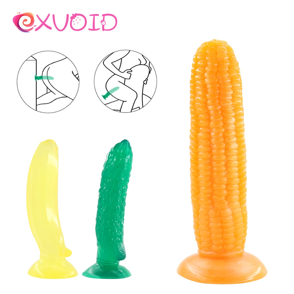 EXVOID consolador realista ventosa de silicona pene Artificial sin vibrador pepino forma de maíz plátano pene juguetes sexuales para mujer