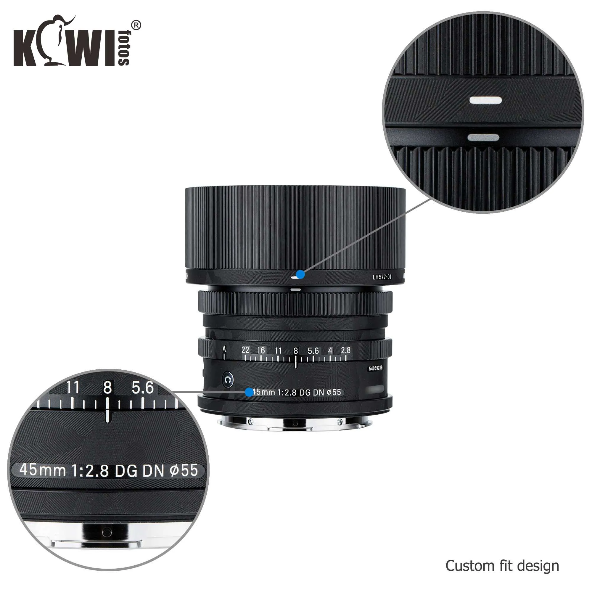 KIWI Anti-Scratch เลนส์กล้องฟิล์มผิวสำหรับ Sigma 45 มม.F2.8 DG DN เลนส์ร่วมสมัย & LH577-01 เลนส์ hood 3M สติกเกอร์เงาสีดำ