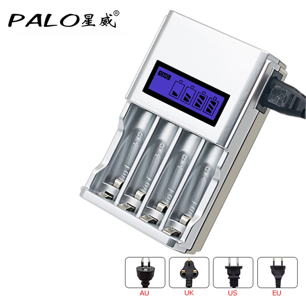 Carregador rápido esperto do lcd das baterias do aa aaa do carregador de bateria recarregável de palo aa aaa para a bateria de 1.2v aa aaa nimh nicd