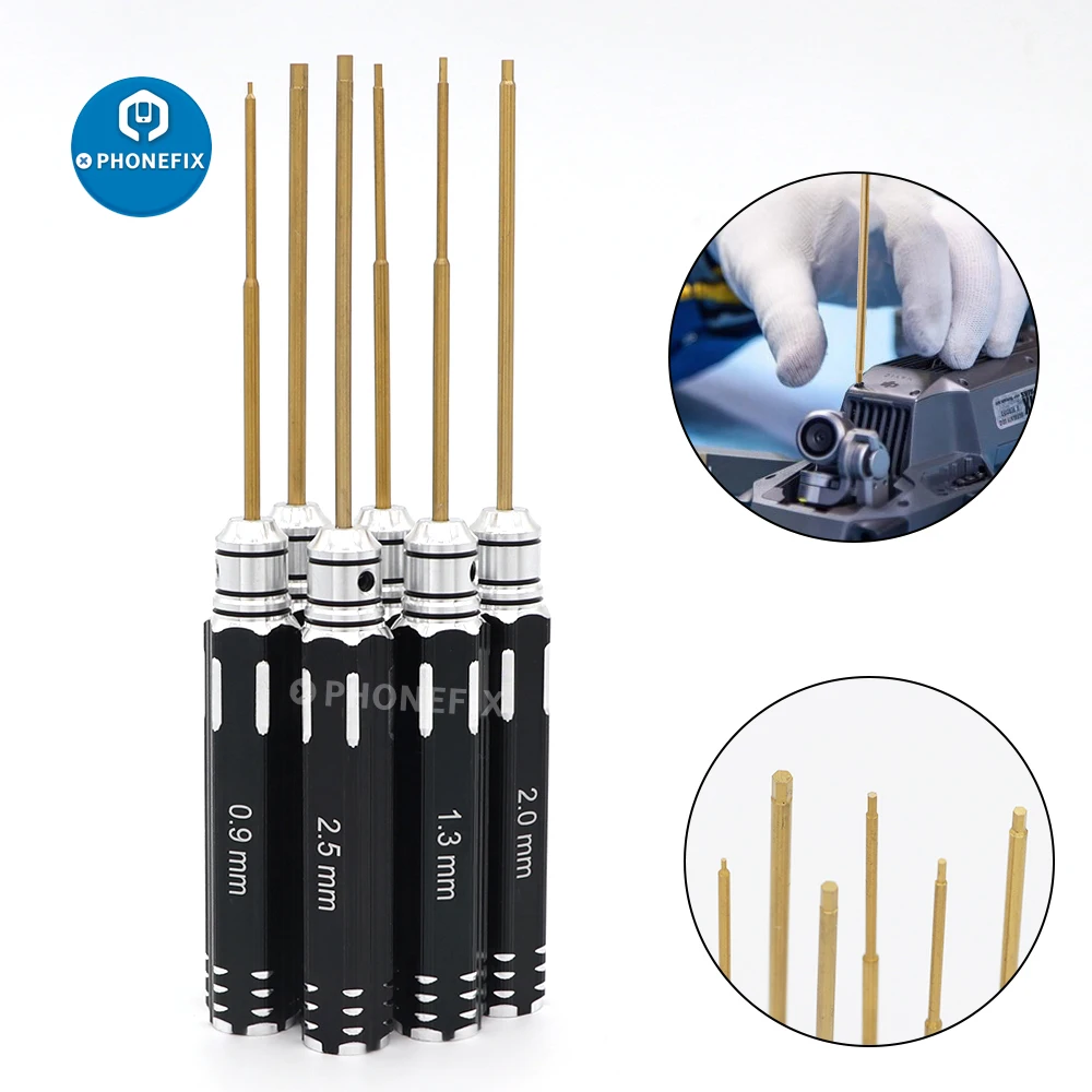 Chave de fenda hexagonal, 6 lâmpadas com modelos rc, helicóptero fpv, quadricóptero, ferramentas manuais para reparo de drone, 0.9/1.3/1.5. 5/3mm