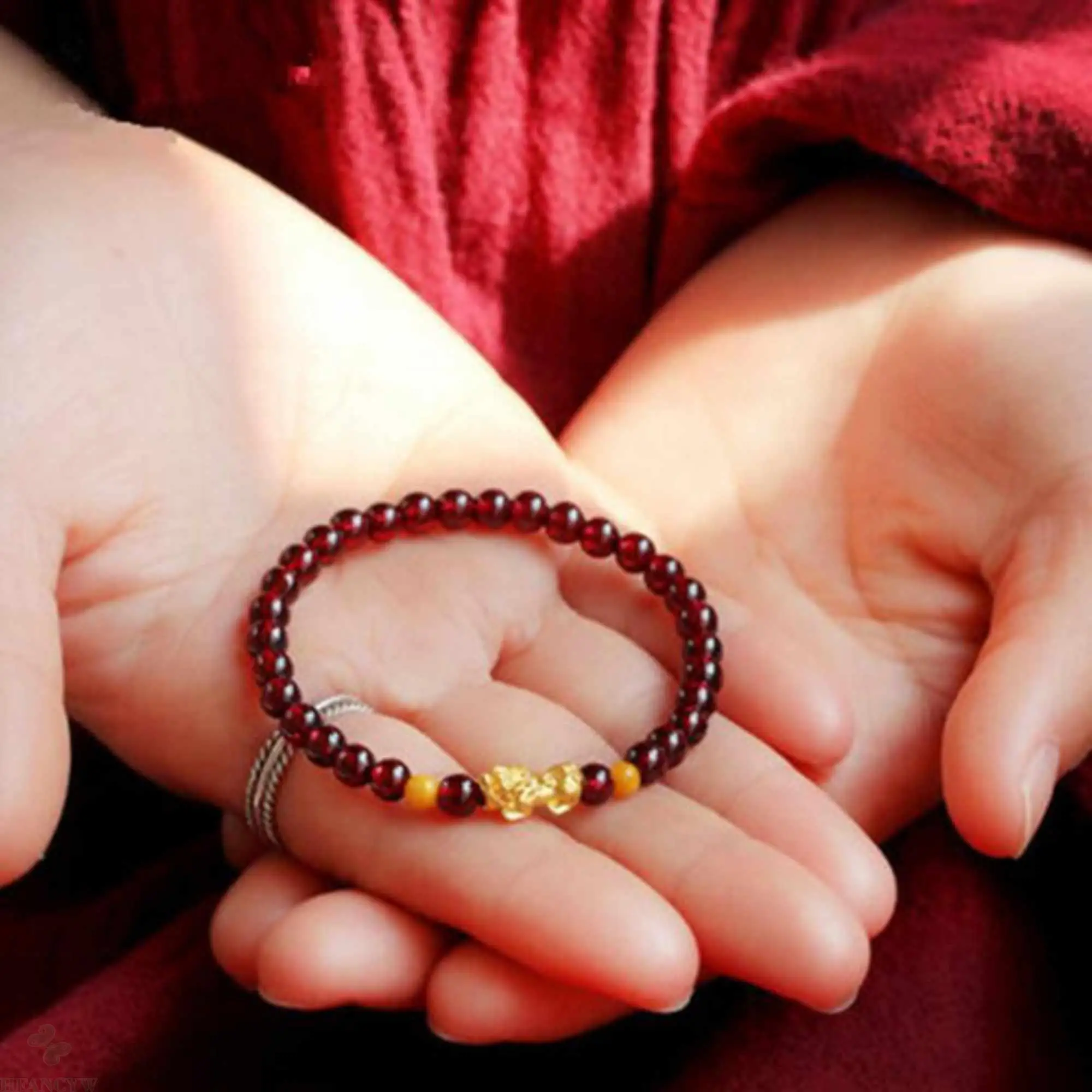 5mm Natural GARNET yellow beads gold Bracelet Chain spread Prayer Bohemia Women Inspiration Wristband  Men