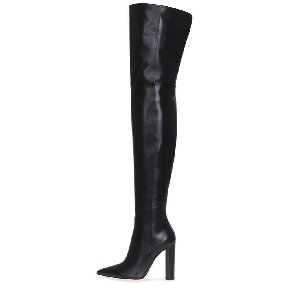 

Black Over The Knee High Boots Female Nude Chunky Heel Thigh High Heels Booties Size 44 45 Ladies Winter Shoes Tall Botas