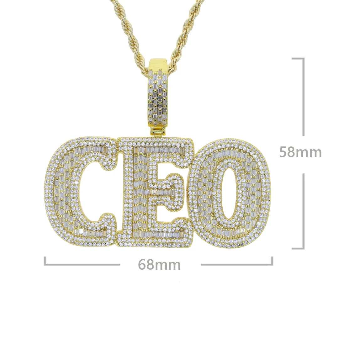 Iced Out Cubic Zirconia Big Sliver Color CZ Stone CEO Choker 5mm Tennis Chain Letter CEO Pendant Necklace Hip Hop For Men Women