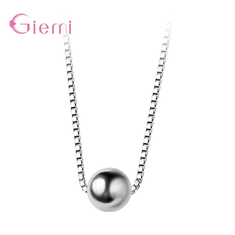 Korean Simple Round Ball Pendant Necklace 925 Sterling Silver Bead Necklace For Women Trendy Jewelry Party Gifts Birthday