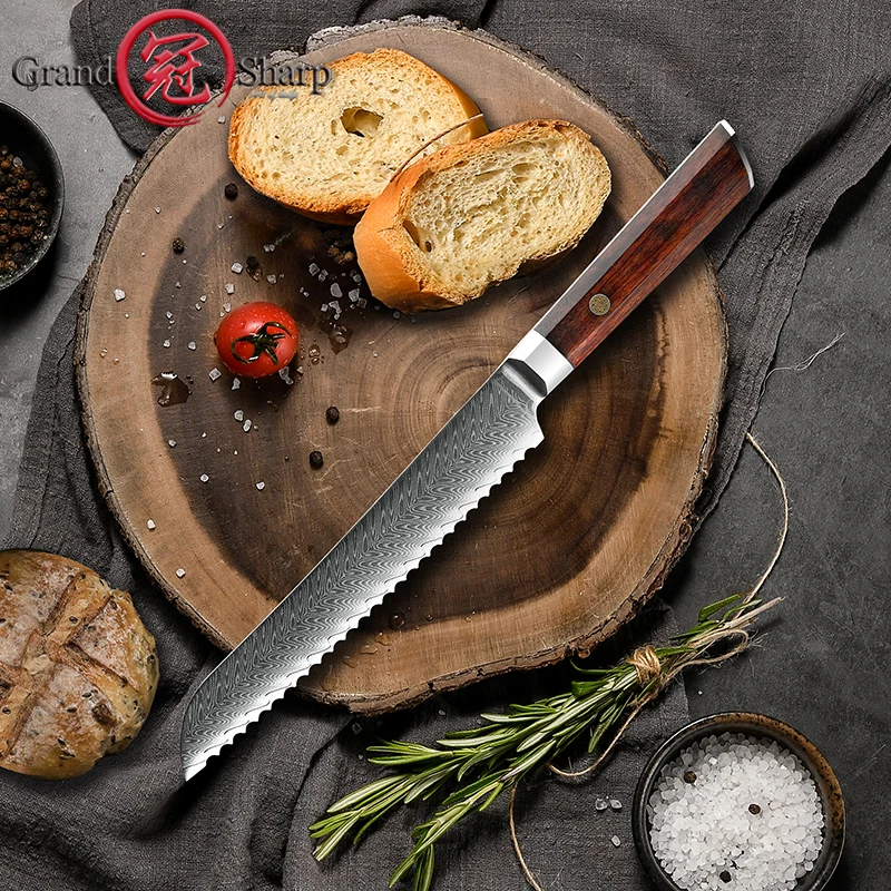 Grandsharp 7,5 pulgadas cuchillo de cocina para cortar pan cortador de sierra Damasco Acero inoxidable Chef cuchillos pan pastel de queso cortadora de herramientas