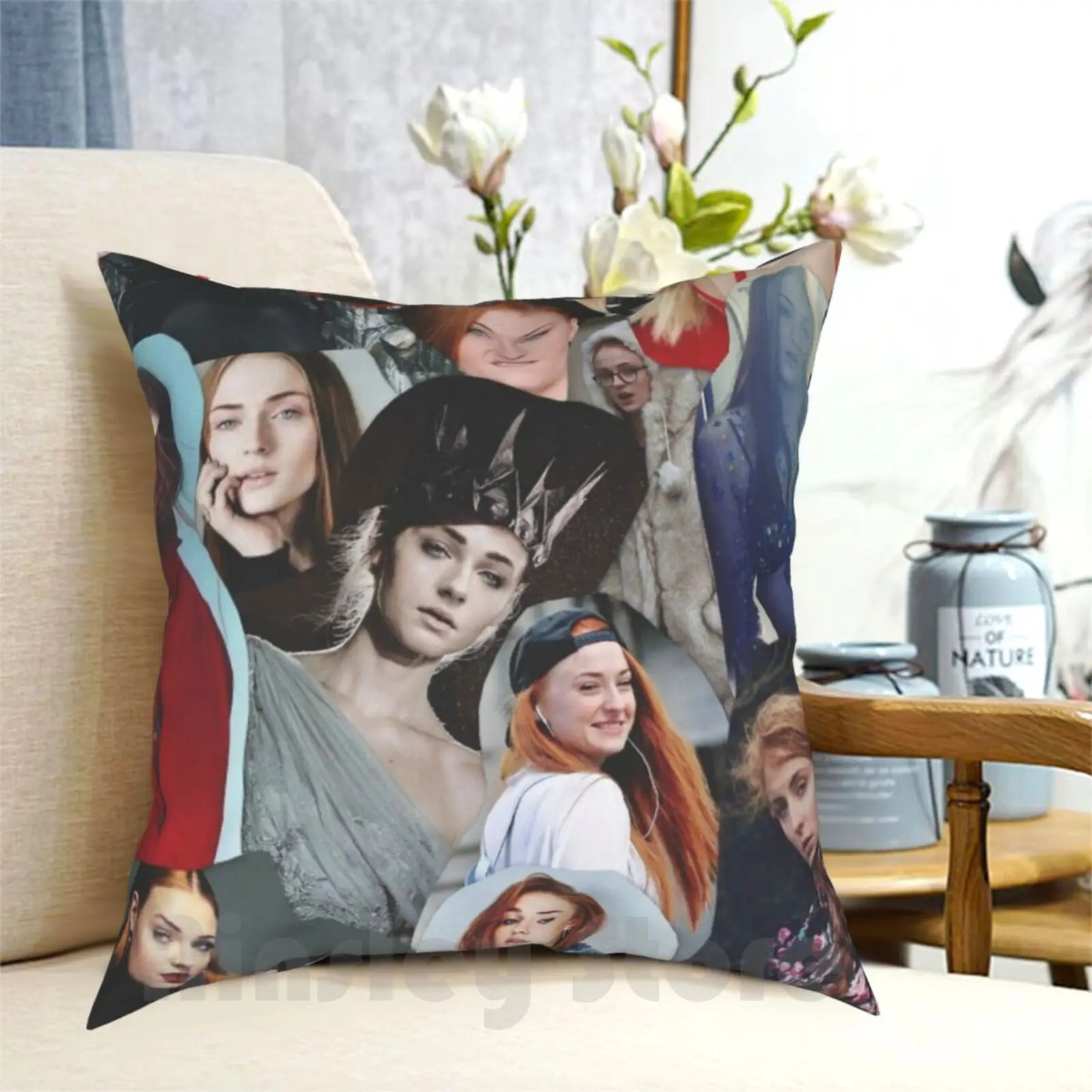 Celebrity : Sophie Turner ( Collage ) Pillow Case Printed Home Soft Throw Pillow Cast Hbo Shows Tv Actress Actresses