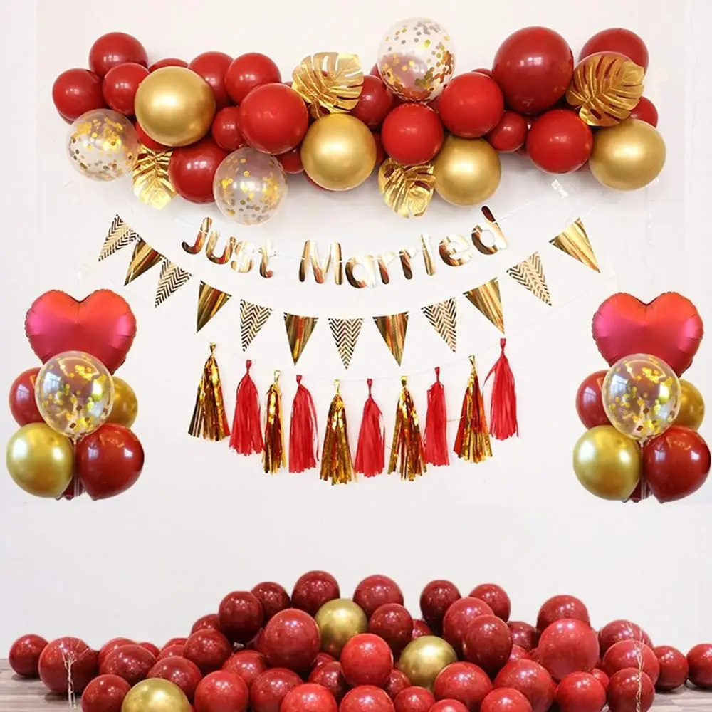 106pcs Red Gold Balloons Garland Arch Kit for Birthday Wedding Bridal Shower Bachelorette Baby Shower Party Balloons Decoration