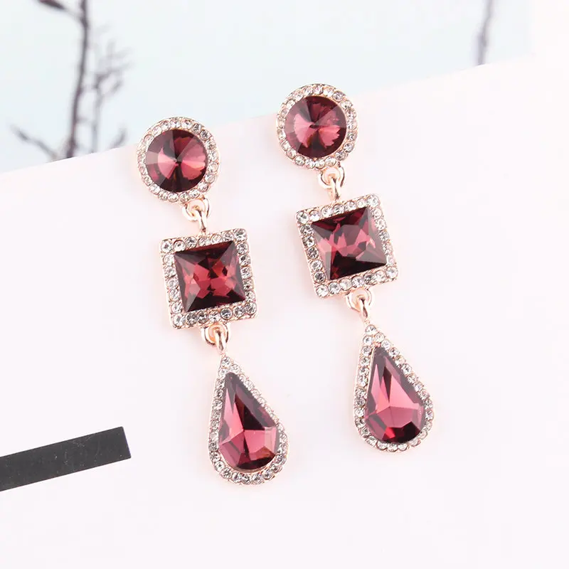 LUBOV Long Earrings White Blue Three Square CZ Stone Crystal Dangle Drop Earrings for Women Fashion Pendientes Jewelry Christmas