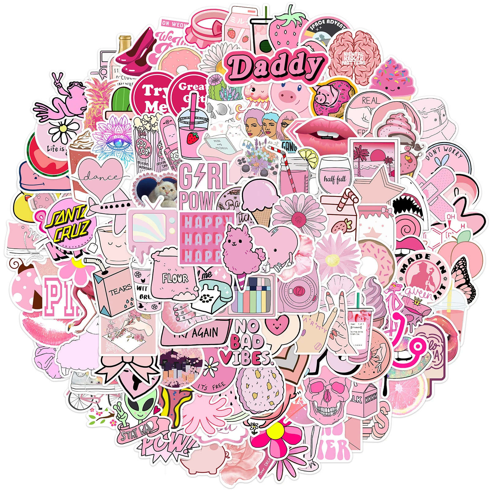 50/100/150pcs Cartoon Pink Girls Stickers Aesthetic Graffiti  For Suitcase Suitcase Waterproof DIY Decals