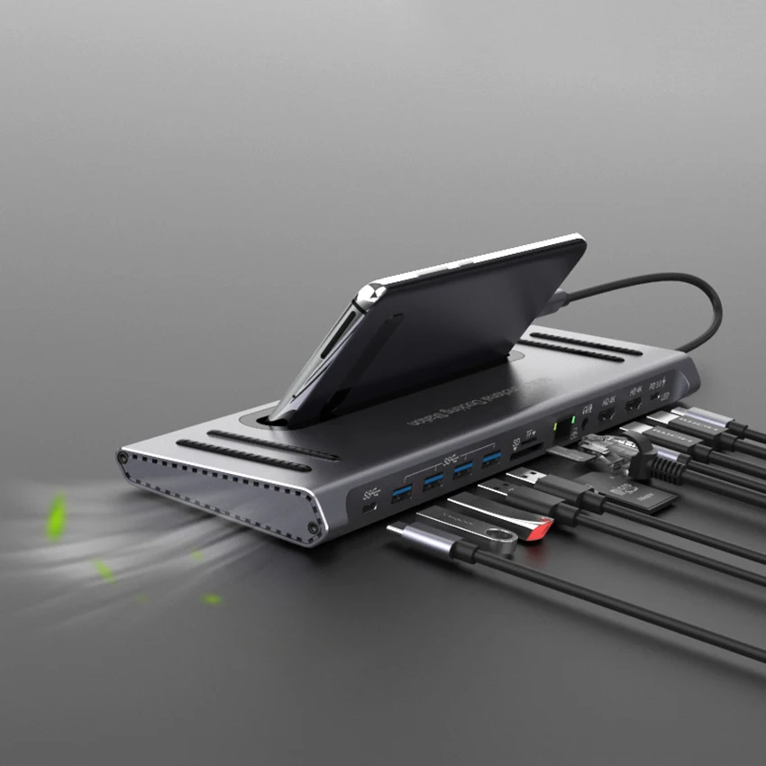 Multi-function 12 In 1 Docking Station Type C Adapter PD3.0 Power RJ45 USB-C Data Transmission 4K Laptop Hub Accessories