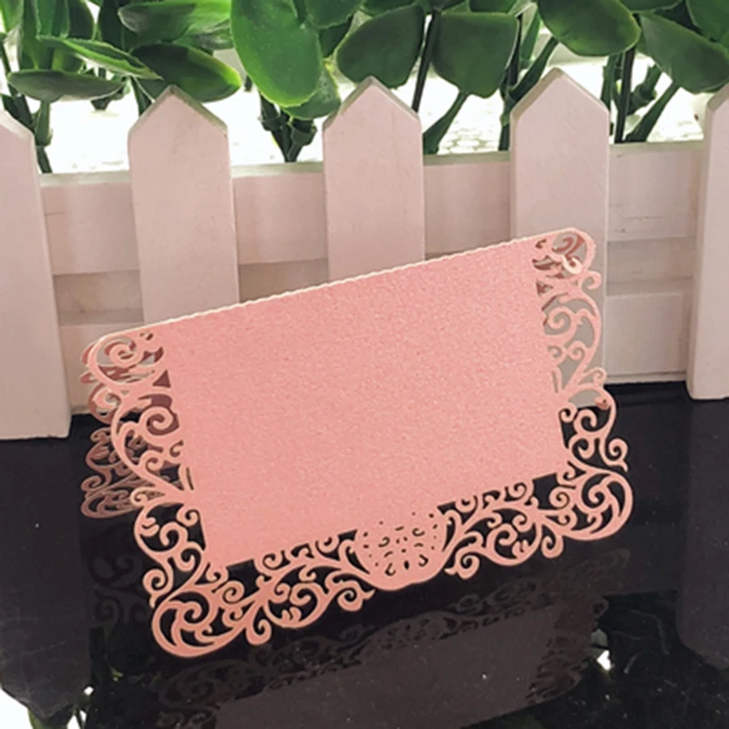 50pcs Lace Name Place Cards Wedding Decoration Pearlescent Table Decor Table Name Message Greeting Card Event Party Supplies