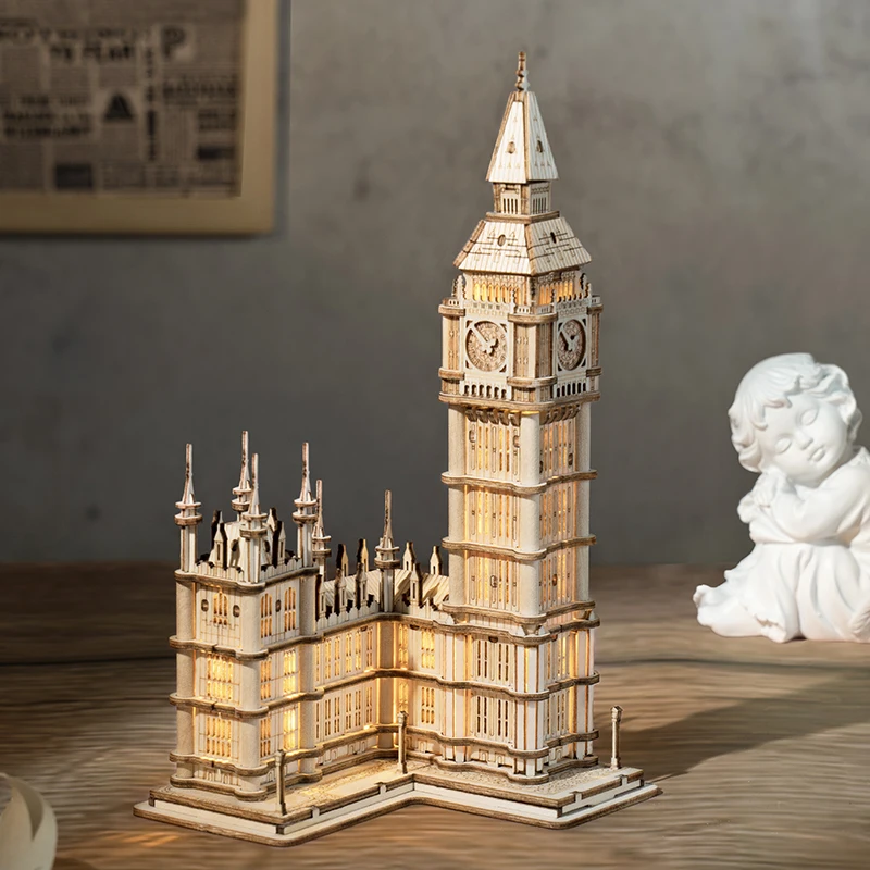 Robotime-rompecabezas 3D de madera para niños, Torre del Big Ben, puente, Pagoda, modelo de construcción, juguetes para niños, regalo de cumpleaños