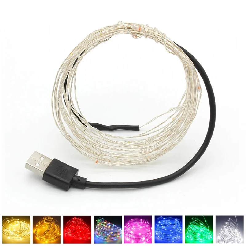 New USB LED String lights 5M 10M Cooper Silver Wire Fairy Garland For Wedding New Year Christmas Tree Holiday Decoration