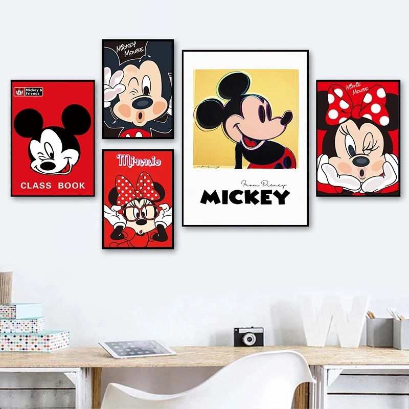 Disney Mickey Mouse Canvas Painting Catoon Water Color Prints Posters Wall Art Pictures for Kids Room Children Gift Home Decor