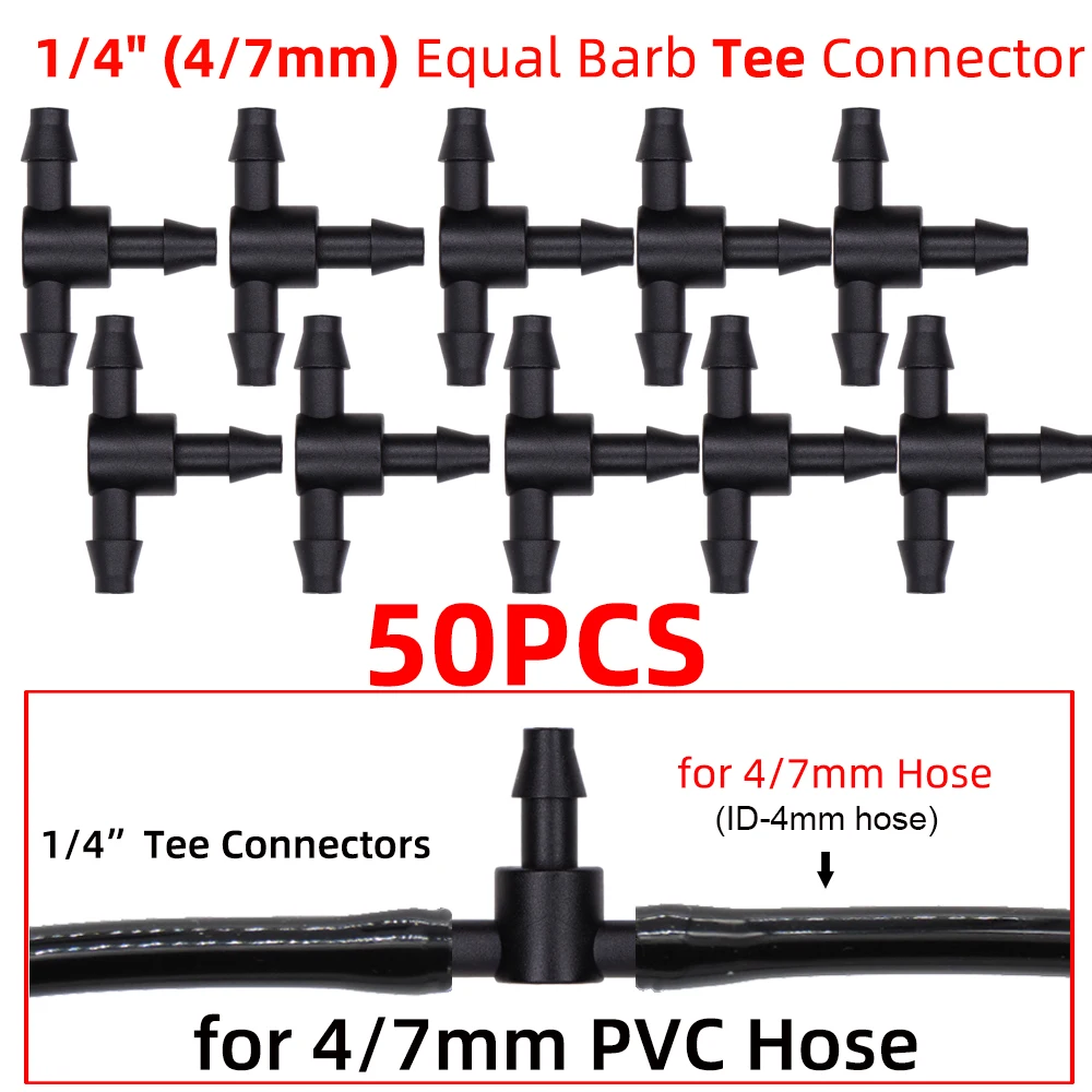 50 sztuk wąż ogrodowy złącza 4/7mm armatura nawadniania kropelkowego 1/4 \'\'akcesoria rurowe wspólne kolczasty Tee krzyż Eng wtyczka