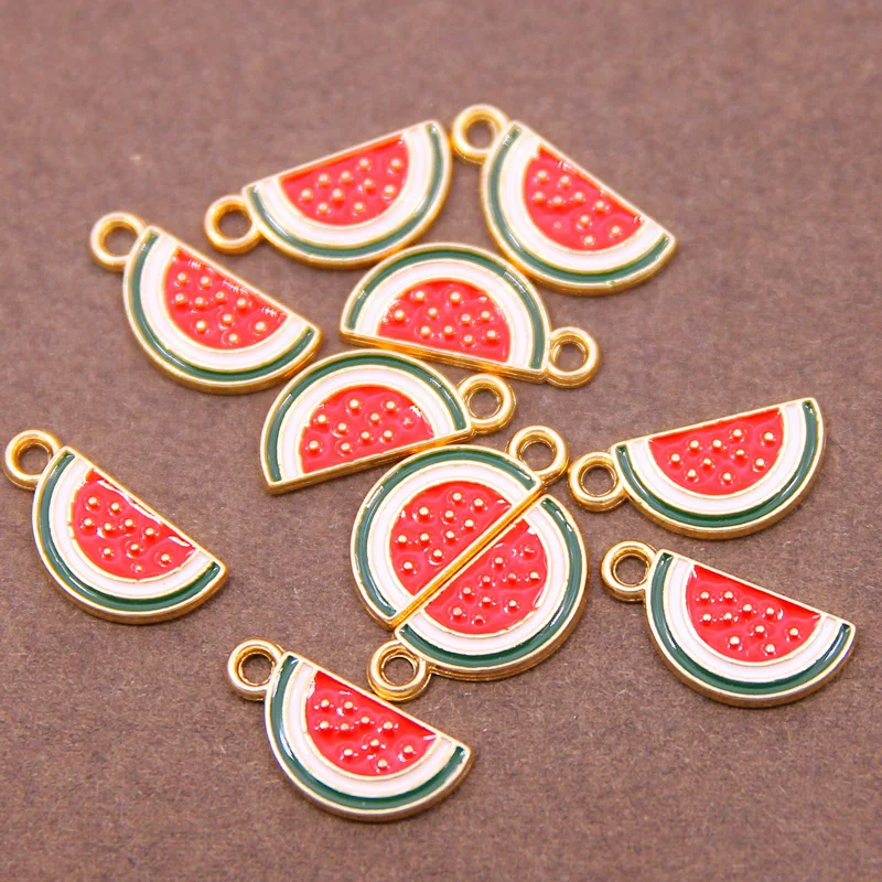 10pcs 8*17mm Enamel Watermelon Charms for Earrings Pendants Necklaces Making Mini Fruit Charms Handmade DIY Jewelry Accessories