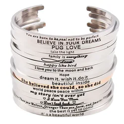 Stainless Steel Mantra Bracelet Positive Inspirational Quote Handmade Cuff Engraved Bangle Bracelet For Women Best Gift