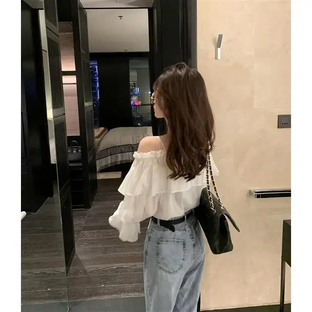 Blouse Women White off-Shoulder Sling Shirt Women\'s Spring Top Blusas Ropa De Mujer
