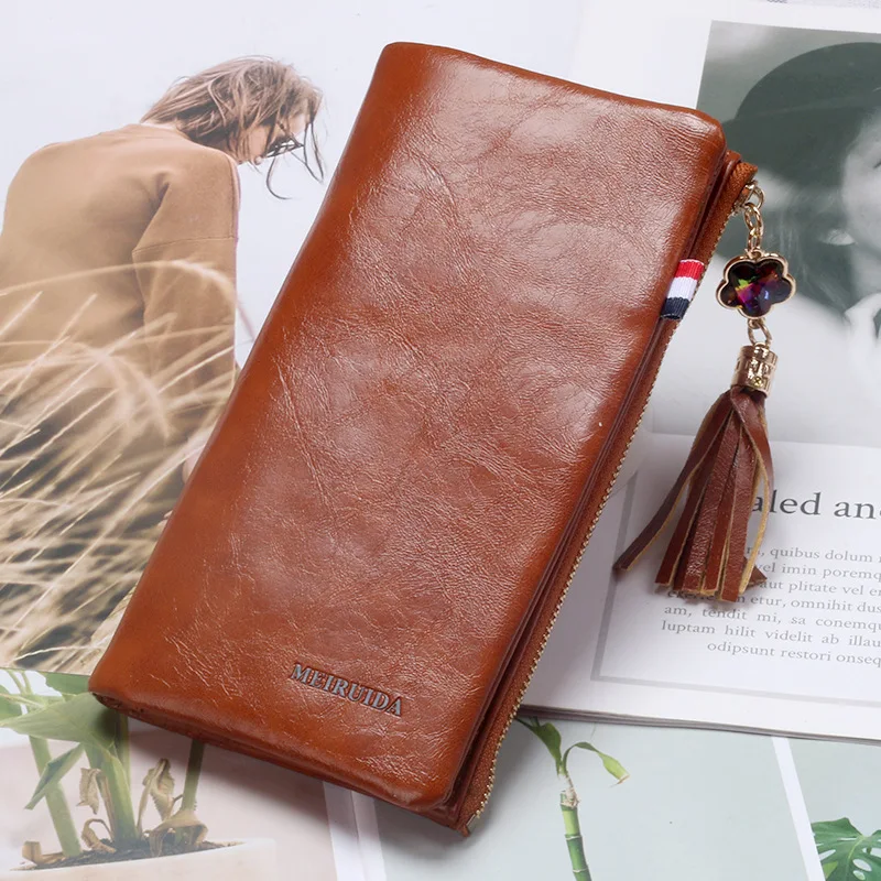 New Fashion Retro Long Buckle Ladies Wallet Coin Purse Pu Multi-card Card Bag Tassel Pendant Luxury Clutch