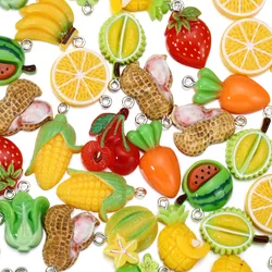 10Pcs/Lot Mixed Keychains Fruits Vegetable Resin Pendant Charm Bags Crafts For Necklace Bracelet DIY Jewelry Making Accessories