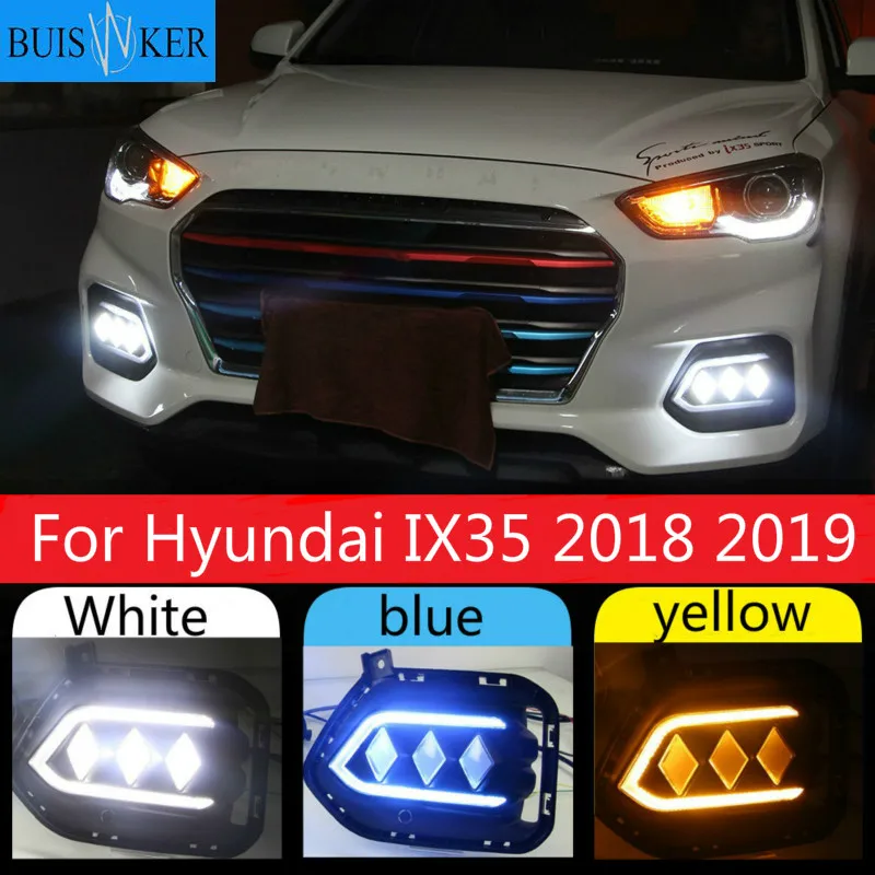 

2PCS For Hyundai IX35 2018 2019 Flowing Turn Yellow Signal Function 12V Car DRL LED Daytime Running Light Fog Lamp