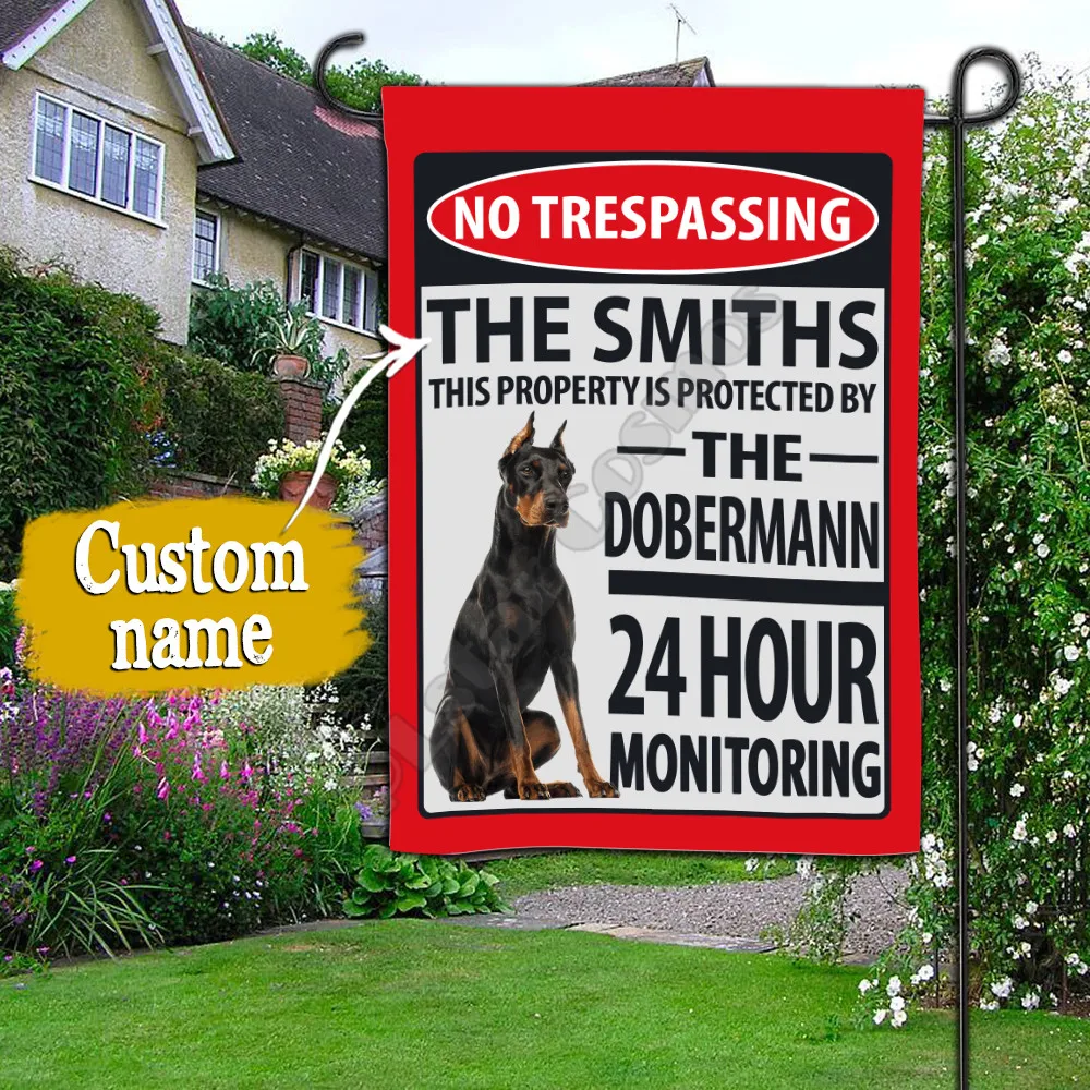 Personalized No Trespassing This Property Is Protected Dobermann Flag 3D Printed House Flag Decoration Double-sided Printing