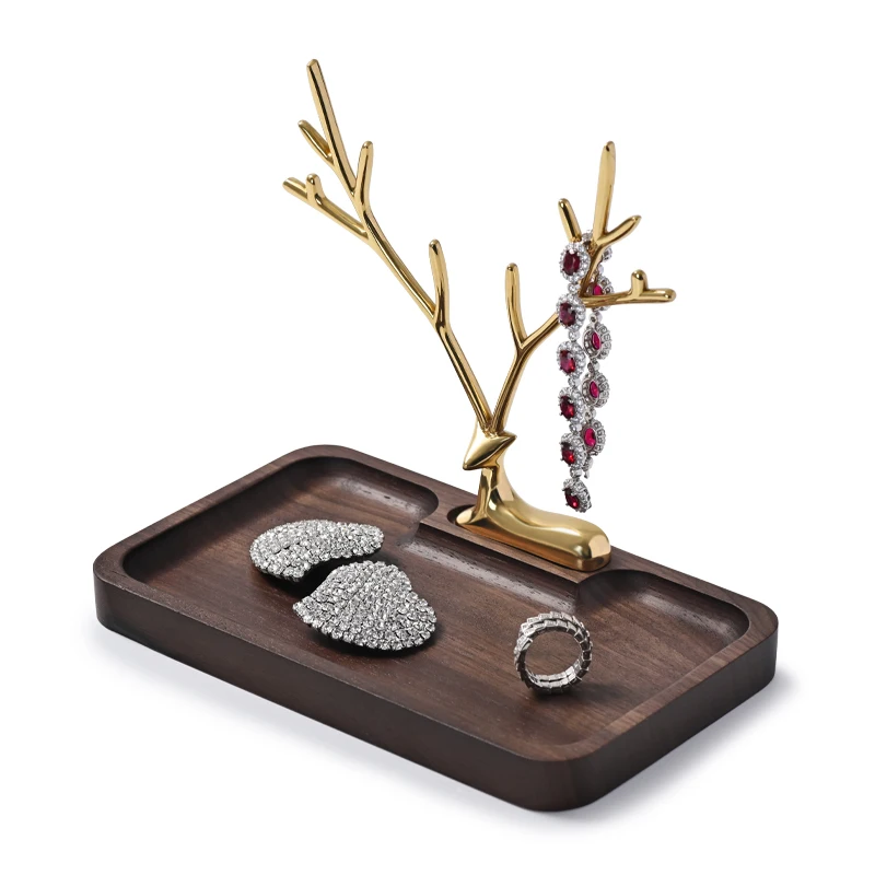 Solid wood metal deer home storage jewelry tray porch key jewelry storage rack ring earrings bracelet storage tray